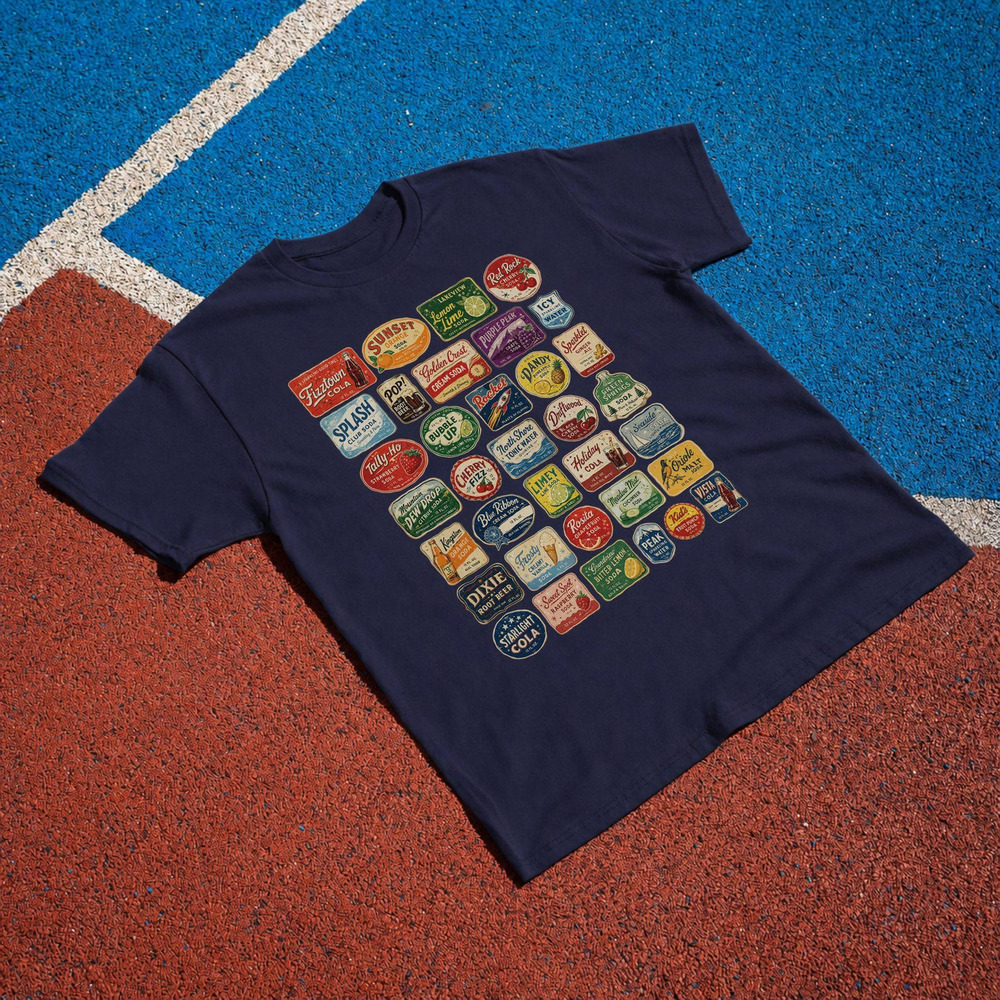 Retro Soda Labels T Shirt Navy